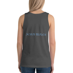 Women's Sleeveless T-Shirt- JESUS RULES - Asphalt / XS
