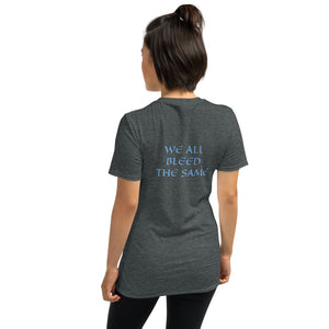 Women's T-Shirt Short-Sleeve- WE ALL BLEED THE SAME - Dark Heather / S