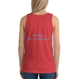 Women's Sleeveless T-Shirt- RISING HE JUSTIFIED - Red Triblend / XS