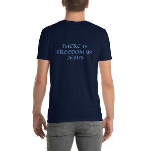 Men's T-Shirt Short-Sleeve- THERE IS FREEDOM IN JESUS - Navy / S