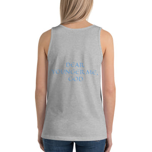 Women's Sleeveless T-Shirt- DEAR YOUNGER ME, GOD - Athletic Heather / XS