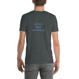 Men's T-Shirt Short-Sleeve- JESUS HAS MY BACK - Dark Heather / S