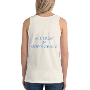 Women's Sleeveless T-Shirt- SET FREE IN GOD'S GRACE - Oatmeal Triblend / XS