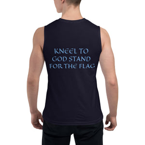 Men's Sleeveless Shirt- KNEEL TO GOD STAND FOR THE FLAG - 