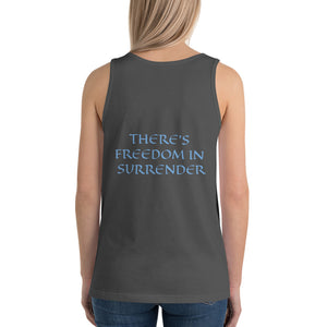 Women's Sleeveless T-Shirt- THERE'S FREEDOM IN SURRENDER - Asphalt / XS
