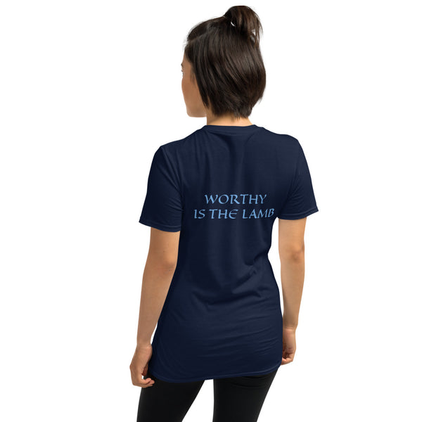 Women's T-Shirt Short-Sleeve- WORTHY IS THE LAMB - Navy / S