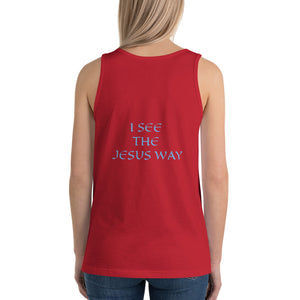 Women's Sleeveless T-Shirt- I SEE THE JESUS WAY - Red / XS