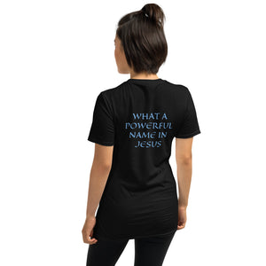 Women's T-Shirt Short-Sleeve- WHAT A POWERFUL NAME IN JESUS - Black / S