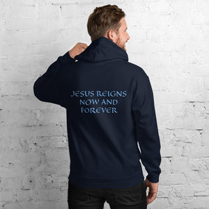 Men's Hoodie- JESUS REIGNS NOW AND FOREVER - Navy / S