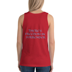 Women's Sleeveless T-Shirt- THERE'S FREEDOM IN SURRENDER - Red / XS