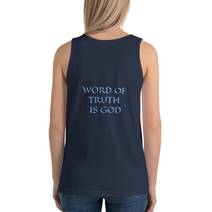 Women's Sleeveless T-Shirt- WORD OF TRUTH IS GOD - Navy / XS