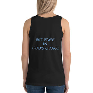 Women's Sleeveless T-Shirt- SET FREE IN GOD'S GRACE - Black / XS
