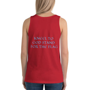 Women's Sleeveless T-Shirt- KNEEL TO GOD STAND FOR THE FLAG - Red / XS