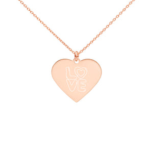 Engraved Heart Necklace- LOVE - 18K Rose Gold coating / LOVE