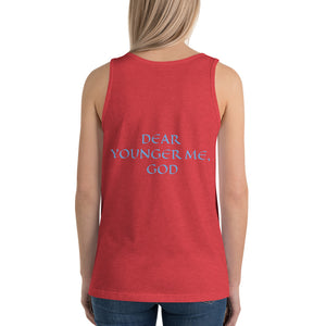 Women's Sleeveless T-Shirt- DEAR YOUNGER ME, GOD - Red Triblend / XS