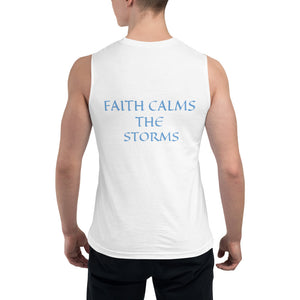 Men's Sleeveless Shirt- FAITH CALMS THE STORMS - 