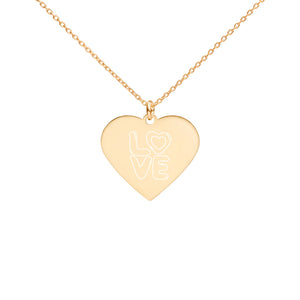 Engraved Heart Necklace- LOVE - 24K Gold coating / LOVE