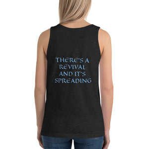 Women's Sleeveless T-Shirt- THERE'S A REVIVAL AND IT'S SPREADING - Charcoal-black Triblend / XS