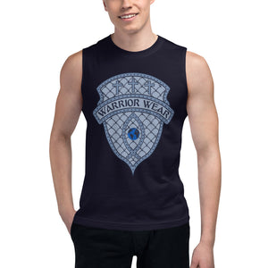 Men's Sleeveless Shirt- HIS BLOOD BREAKS THE CHAINS - Navy / S