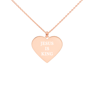 Engraved Heart Necklace- LOVE - 18K Rose Gold coating / JESUS IS KING