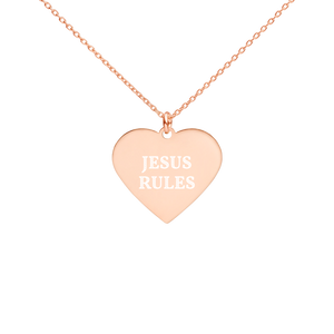 Engraved Heart Necklace- LOVE - 18K Rose Gold coating / JESUS RULES