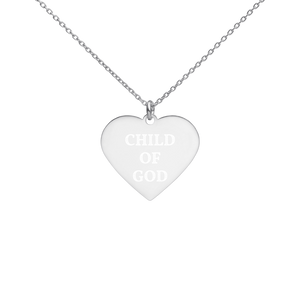 Engraved Heart Necklace- LOVE - White Rhodium coating / CHILD OF GOD